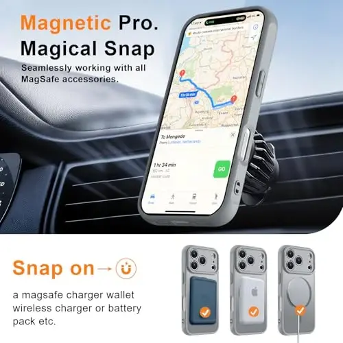 MOCCA Manyetik iPhone 17 Pro Kılıfı, (Magsafe Uyumlu) (16FT Askeri Sınıf Koruma) Tam Kamera Koruması Parmak İzi Önleyici İnce Yarı Saydam Mat Telefon Kapağı 6.3