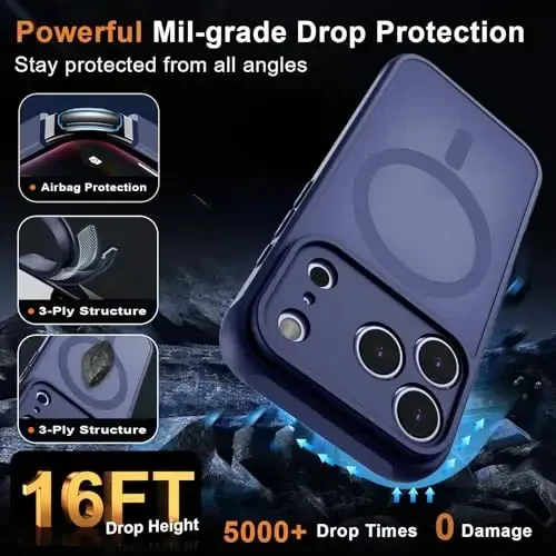 MOCCA Magnetic for iPhone 17 Pro Max Case, (Compatible with Magsafe) (16FT Military Grade Protection) Full Camera Protection Anti-Fingerprint Slim Translucent Matte Phone Cover 6.9