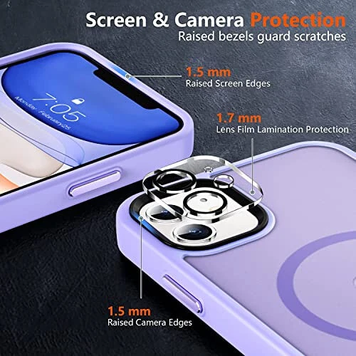 MOCCA Прочный магнитный чехол для iPhone 11, [совместим с MagSafe][Защитное стекло + защитная пленка для объектива камеры] Тонкий ударопрочный чехол для iPhone 11 6,1 дюйма, светло-фиолетовый - 5
