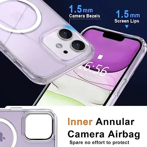 MOCCA Strong Magnetic for iPhone 11 Case, [Compatible with Magsafe] [Anti Yellowing] [Glass Screen Protector+Camera Lens Protector] Slim Thin Shockproof Protective Cover Case for iPhone 11 6.1 inch, Clear - 5