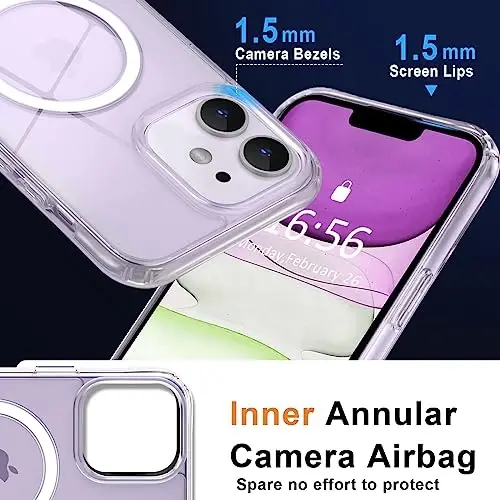 MOCCA Strong Magnetic for iPhone 11 Case, [Compatible with Magsafe] [Anti Yellowing] [Glass Screen Protector+Camera Lens Protector] Slim Thin Shockproof Protective Cover Case for iPhone 11 6.1 inch, Clear - 5