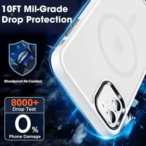 MOCCA Strong Magnetic for iPhone 11 Case, [Compatible with Magsafe] [Glass Screen Protector+Camera Lens Protector] Slim Thin Shockproof Cover Case for iPhone 11 6.1 inch, Frosted White - 4