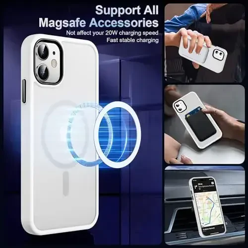MOCCA Strong Magnetic for iPhone 11 Case,[Compatible with Magsafe][Glass Screen Protector+Camera Lens Protector] Slim Thin Shockproof Cover Case for iPhone 11 6.1 inch, Frosted White - MOCCA (1)
