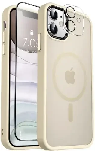 MOCCA Strong Magnetic for iPhone 11 Phone Case, [Compatible with Magsafe] [Glass Screen Protector+Camera Lens Protector] Slim Thin Shockproof Cover Case for iPhone 11 6.1 inch, Light Gold - MOCCA