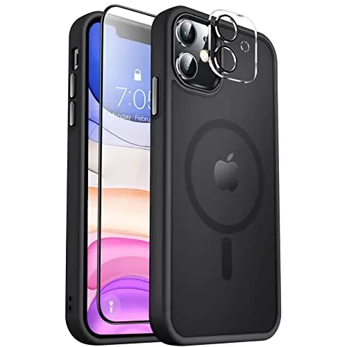 MOCCA Strong Magnetic for iPhone 11 Phone Case,[Compatible with Magsafe][Glass Screen Protector+Camera Lens Protector] Slim Thin Shockproof Cover Case for iPhone 11 6.1 inch, Black - 1