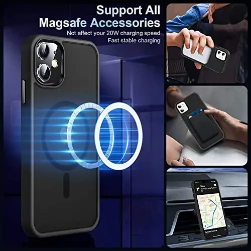 MOCCA Strong Magnetic for iPhone 11 Phone Case,[Compatible with Magsafe][Glass Screen Protector+Camera Lens Protector] Slim Thin Shockproof Cover Case for iPhone 11 6.1 inch, Black - 2