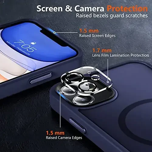 MOCCA Strong Magnetic for iPhone 11 Phone Case,[Compatible with Magsafe][Glass Screen Protector+Camera Lens Protector] Slim Thin Shockproof Cover Case for iPhone 11 6.1 inch, Deep Blue - 5