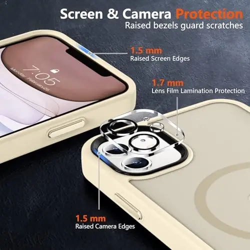 MOCCA Strong Magnetic for iPhone 11 Phone Case,[Compatible with Magsafe][Glass Screen Protector+Camera Lens Protector] Slim Thin Shockproof Cover Case for iPhone 11 6.1 inch, Light Gold - 5