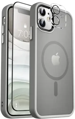 MOCCA Strong Magnetic for iPhone 11 Phone Case,[Compatible with Magsafe][Glass Screen Protector+Camera Lens Protector] Slim Thin Shockproof Cover Case for iPhone 11 6.1 inch, Titanium Gray - MOCCA
