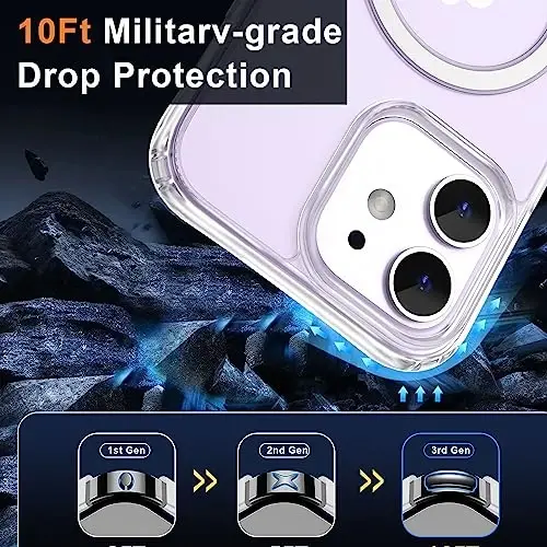 MOCCA Strong Magnetic for iPhone 12 Case/12 Pro Case, [Anti Yellowing][Compatible with Magsafe][Mil-Grade Drop Protection] Slim Thin Shockproof Protective Phone Case for iPhone 12/12 Pro 6.1”, Clear - 2