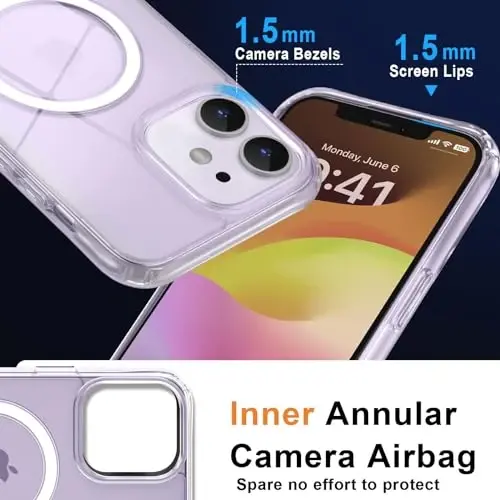 MOCCA Strong Magnetic for iPhone 12 Case/12 Pro Case, [Anti Yellowing][Compatible with Magsafe][Mil-Grade Drop Protection] Slim Thin Shockproof Protective Phone Case for iPhone 12/12 Pro 6.1”, Clear - 5