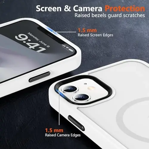 MOCCA Strong Magnetic for iPhone 12 Case/iPhone 12 Pro Case, [Compatible with Magsafe][Mil-Grade Drop Protection] Slim Shockproof Translucent Protective Phone Case for iPhone 12/12 Pro, Frosted White - 5