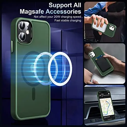 MOCCA Strong Magnetic for iPhone 12 Case/iPhone 12 Pro Case, [Compatible with Magsafe][Mil-Grade Drop Protection] Slim Shockproof Translucent Protective Phone Case for iPhone 12/12 Pro, Midnight Green - 2