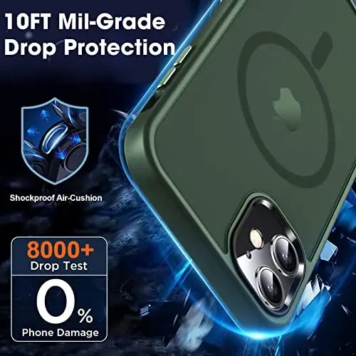 MOCCA Strong Magnetic for iPhone 12 Case/iPhone 12 Pro Case, [Compatible with Magsafe][Mil-Grade Drop Protection] Slim Shockproof Translucent Protective Phone Case for iPhone 12/12 Pro, Midnight Green - 4