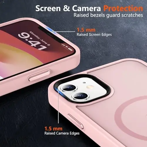 MOCCA Strong Magnetic for iPhone 12 Case/iPhone 12 Pro Case, [Compatible with Magsafe][Mil-Grade Drop Protection] Slim Shockproof Translucent Protective Phone Case for iPhone 12/12 Pro, Pink - 5
