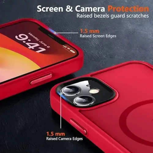 MOCCA Strong Magnetic for iPhone 12 Case/iPhone 12 Pro Case, [Compatible with Magsafe][Mil-Grade Drop Protection] Slim Shockproof Translucent Protective Phone Case for iPhone 12/12 Pro,Red - 5