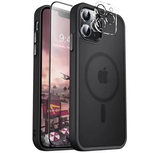 MOCCA Strong Magnetic for iPhone 12 Pro Max Case,[Compatible with Magsafe][Glass Screen Protector+Camera Lens Protector] Slim Thin Shockproof Cover Phone Case for iPhone 12 Pro Max 6.7