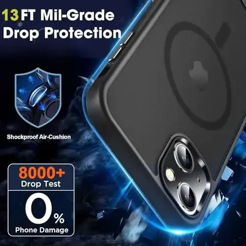 MOCCA Strong Magnetic for iPhone 13 Case, [Compatible with Magsafe][Screen Protector+Camera Lens Protector] Translucent Matte Back Slim Shockproof Case for iPhone 13 Phone Case 6.1