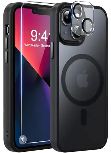MOCCA Strong Magnetic for iPhone 13 Case, [Compatible with Magsafe][Screen Protector+Camera Lens Protector] Translucent Matte Back Slim Shockproof Case for iPhone 13 Phone Case 6.1