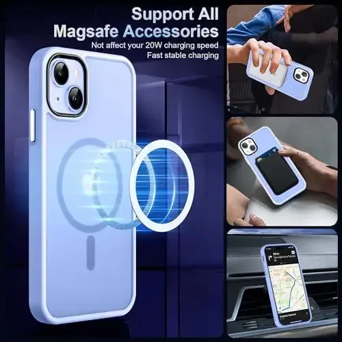 MOCCA Strong Magnetic for iPhone 13 Case, [Compatible with Magsafe][Screen Protector+Camera Lens Protector] Translucent Matte Back Slim Shockproof Case for iPhone 13 Phone Case 6.1