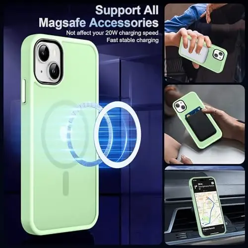 MOCCA Strong Magnetic for iPhone 13 Case, [Compatible with Magsafe][Screen Protector+Camera Lens Protector] Translucent Matte Back Slim Shockproof Case for iPhone 13 Phone Case 6.1