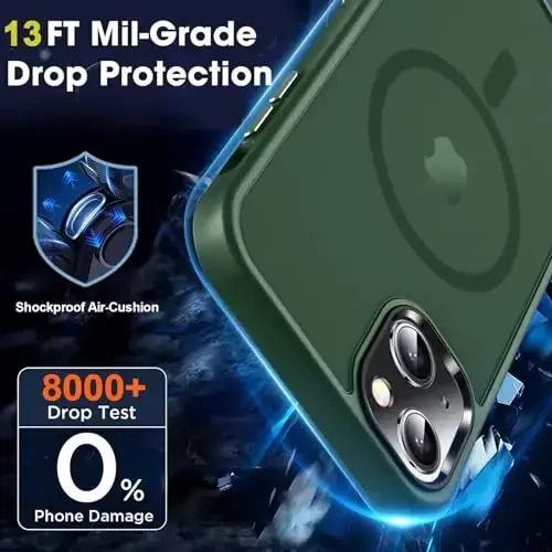 MOCCA Strong Magnetic for iPhone 13 Case, [Compatible with Magsafe][Screen Protector+Camera Lens Protector] Translucent Matte Back Slim Shockproof Case for iPhone 13 Phone Case 6.1