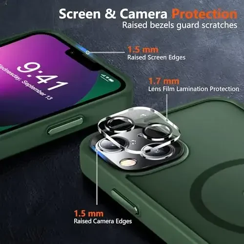 MOCCA Strong Magnetic for iPhone 13 Case, [Compatible with Magsafe][Screen Protector+Camera Lens Protector] Translucent Matte Back Slim Shockproof Case for iPhone 13 Phone Case 6.1