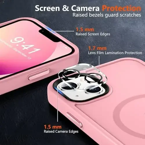 MOCCA Strong Magnetic for iPhone 13 Case, [Compatible with Magsafe][Screen Protector+Camera Lens Protector] Translucent Matte Back Slim Shockproof Case for iPhone 13 Phone Case 6.1