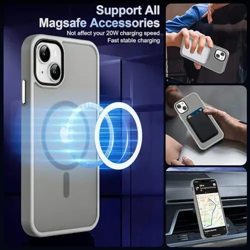 MOCCA Strong Magnetic for iPhone 13 Case, [Compatible with Magsafe][Screen Protector+Camera Lens Protector] Translucent Matte Back Slim Shockproof Case for iPhone 13 Phone Case 6.1