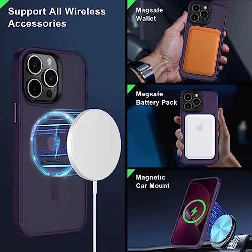 MOCCA Strong Magnetic for iPhone 13 Pro Max Case, [Compatible with Magsafe] [Glass Screen Protector+Camera Lens Protector] Slim Thin Shockproof Cover Phone Case for iPhone 13 Pro Max 6.7