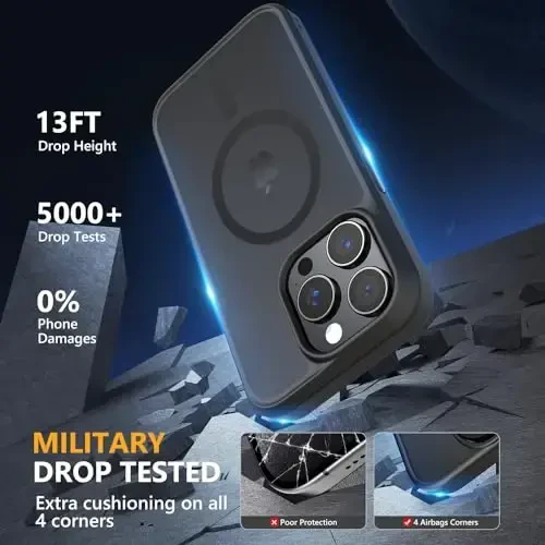 MOCCA Strong Magnetic for iPhone 14 Pro Case, [Compatible with Magsafe][13FT Military Drop Protection] Slim Translucent Matte Shockproof Case for iPhone 14 Pro Phone Case 6.1'', Black - 4