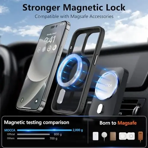 MOCCA Strong Magnetic for iPhone 14 Pro Case, [Compatible with Magsafe][13FT Military Drop Protection] Slim Translucent Matte Shockproof Case for iPhone 14 Pro Phone Case 6.1'', Black - 2