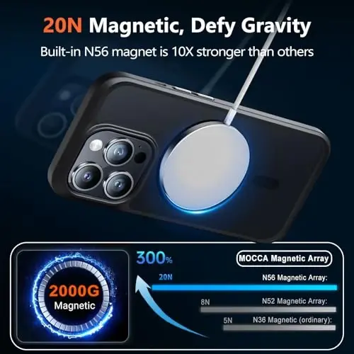 MOCCA Strong Magnetic for iPhone 14 Pro Case, [Compatible with Magsafe][13FT Military Drop Protection] Slim Translucent Matte Shockproof Case for iPhone 14 Pro Phone Case 6.1'', Black - 3