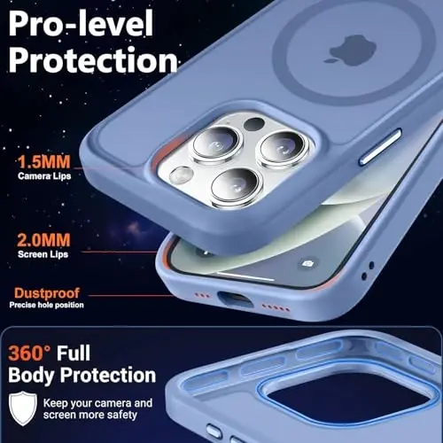 MOCCA Strong Magnetic for iPhone 14 Pro Case, [Compatible with Magsafe][13FT Military Drop Protection] Slim Translucent Matte Shockproof Case for iPhone 14 Pro Phone Case 6.1'', Blue - 5