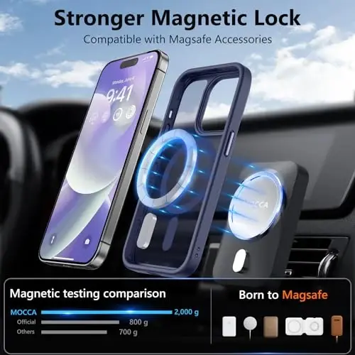 MOCCA Strong Magnetic for iPhone 14 Pro Case, [Compatible with Magsafe][13FT Military Drop Protection] Slim Translucent Matte Shockproof Case for iPhone 14 Pro Phone Case 6.1'', Deep Blue - 2