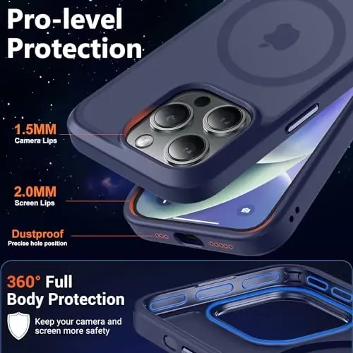 MOCCA Strong Magnetic for iPhone 14 Pro Case, [Compatible with Magsafe][13FT Military Drop Protection] Slim Translucent Matte Shockproof Case for iPhone 14 Pro Phone Case 6.1'', Deep Blue - 5