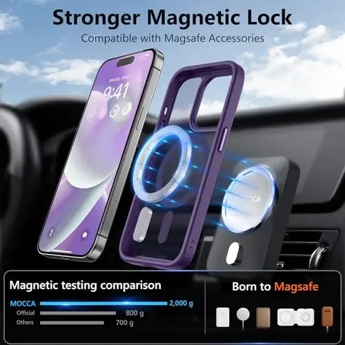 MOCCA Strong Magnetic for iPhone 14 Pro Case, [Compatible with Magsafe][13FT Military Drop Protection] Slim Translucent Matte Shockproof Case for iPhone 14 Pro Phone Case 6.1'', Deep Purple - 2