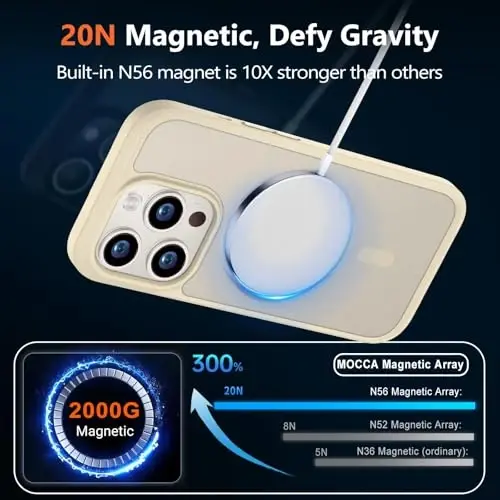 MOCCA Strong Magnetic for iPhone 14 Pro Case, [Compatible with Magsafe][13FT Military Drop Protection] Slim Translucent Matte Shockproof Case for iPhone 14 Pro Phone Case 6.1'', Light Gold - 3