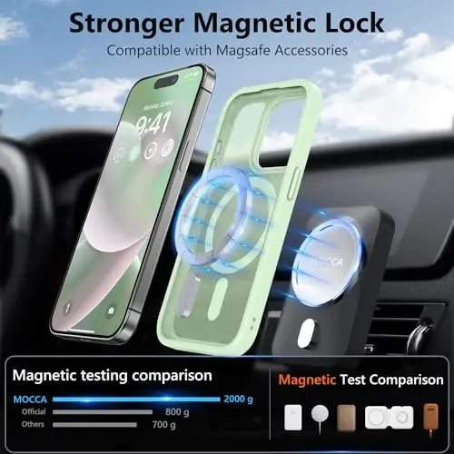 MOCCA Strong Magnetic for iPhone 14 Pro Case, [Compatible with Magsafe][13FT Military Drop Protection] Slim Translucent Matte Shockproof Case for iPhone 14 Pro Phone Case 6.1'', Light Green - 2