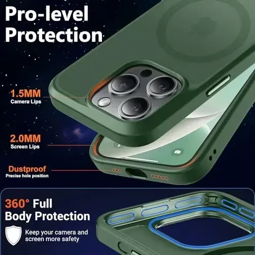 MOCCA Strong Magnetic for iPhone 14 Pro Case, [Compatible with Magsafe][13FT Military Drop Protection] Slim Translucent Matte Shockproof Case for iPhone 14 Pro Phone Case 6.1'', Midnight Green - 5