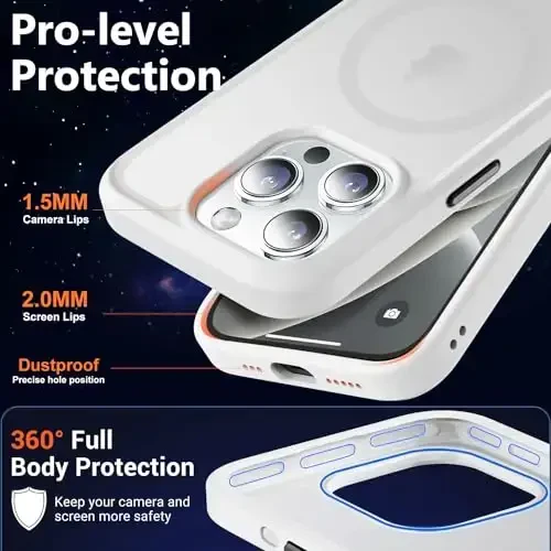 MOCCA Strong Magnetic for iPhone 14 Pro Case, [Compatible with Magsafe][13FT Military Drop Protection] Slim Translucent Matte Shockproof Case for iPhone 14 Pro Phone Case 6.1'',Frosted White - 5