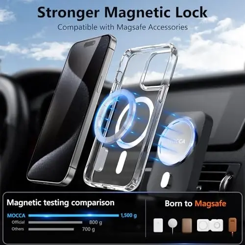 MOCCA Strong Magnetic for iPhone 15 Pro Case Clear, [Non-Yellowing][Compatible with Magsafe][Military Drop Protection] Slim Shockproof Protective Phone Case for iPhone 15 Pro Phone Case 6.1