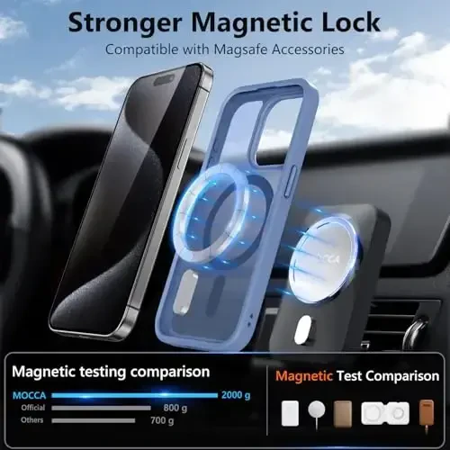 MOCCA Strong Magnetic for iPhone 15 Pro Case, [Compatible with Magsafe][13FT Military Drop Protection] Slim Translucent Matte Shockproof Case for iPhone 15 Pro Phone Case 6.1'', Blue - MOCCA (1)