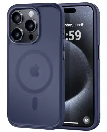 MOCCA Strong Magnetic for iPhone 15 Pro Case, [Compatible with Magsafe][13FT Military Drop Protection] Slim Translucent Matte Shockproof Case for iPhone 15 Pro Phone Case 6.1'', Deep Blue - 1
