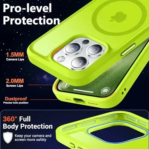 MOCCA Strong Magnetic for iPhone 15 Pro Case, [Compatible with Magsafe][13FT Military Drop Protection] Slim Translucent Matte Shockproof Case for iPhone 15 Pro Phone Case 6.1'', Fluorescent Green - 5