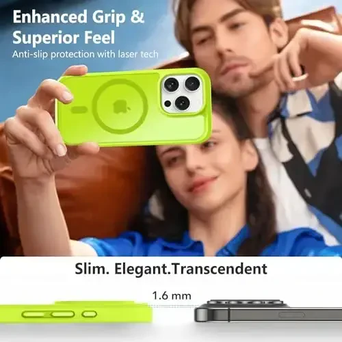 MOCCA Strong Magnetic for iPhone 15 Pro Case, [Compatible with Magsafe][13FT Military Drop Protection] Slim Translucent Matte Shockproof Case for iPhone 15 Pro Phone Case 6.1'', Fluorescent Green - 6