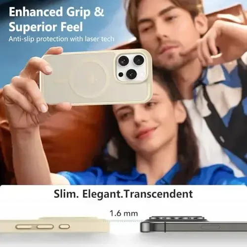 MOCCA Strong Magnetic for iPhone 15 Pro Case, [Compatible with Magsafe][13FT Military Drop Protection] Slim Translucent Matte Shockproof Case for iPhone 15 Pro Phone Case 6.1'', Light Gold - 6