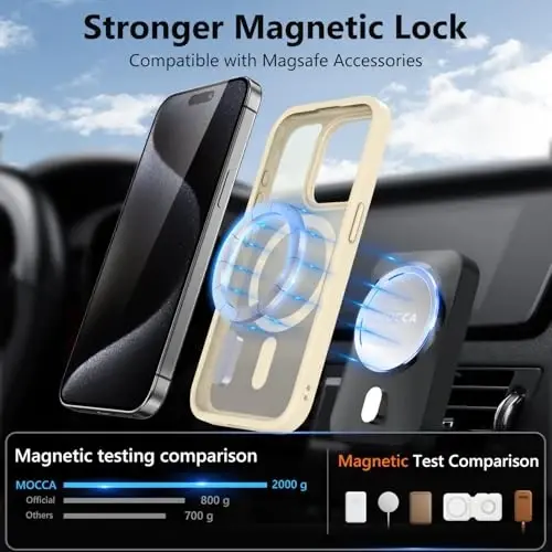 MOCCA Strong Magnetic for iPhone 15 Pro Case, [Compatible with Magsafe][13FT Military Drop Protection] Slim Translucent Matte Shockproof Case for iPhone 15 Pro Phone Case 6.1'', Light Gold - 2