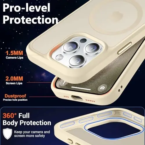 MOCCA Strong Magnetic for iPhone 15 Pro Case, [Compatible with Magsafe][13FT Military Drop Protection] Slim Translucent Matte Shockproof Case for iPhone 15 Pro Phone Case 6.1'', Light Gold - 5