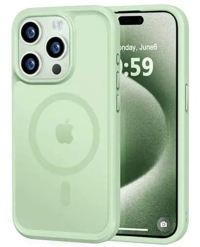 MOCCA Strong Magnetic for iPhone 15 Pro Case, [Compatible with Magsafe][13FT Military Drop Protection] Slim Translucent Matte Shockproof Case for iPhone 15 Pro Phone Case 6.1'', Light Green - MOCCA
